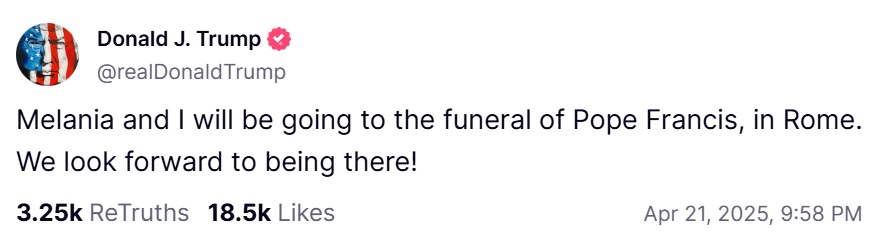 Trump annuncia la sua presenza ai funerali di Papa Francesco